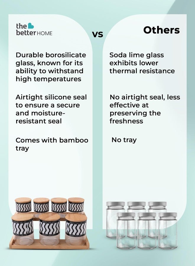 The Better Home مجموعة برطمانات زجاجية من ذا بيتر هوم لتخزين أدوات المطبخ مع غطاء وصينية من الخيزران | عبوة من 7 برطمانات (4 × 350 مل، 3 × 850 مل) | خالية من مادة BPA | برطمان زجاجي لتخزين أدوات المطبخ | مجموعة برطمانات للمطبخ - Image 5